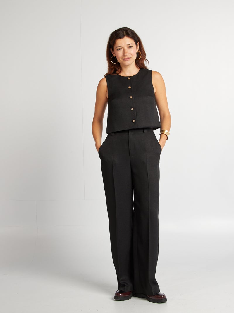 Blusa sin mangas con botones negro - Kiabi