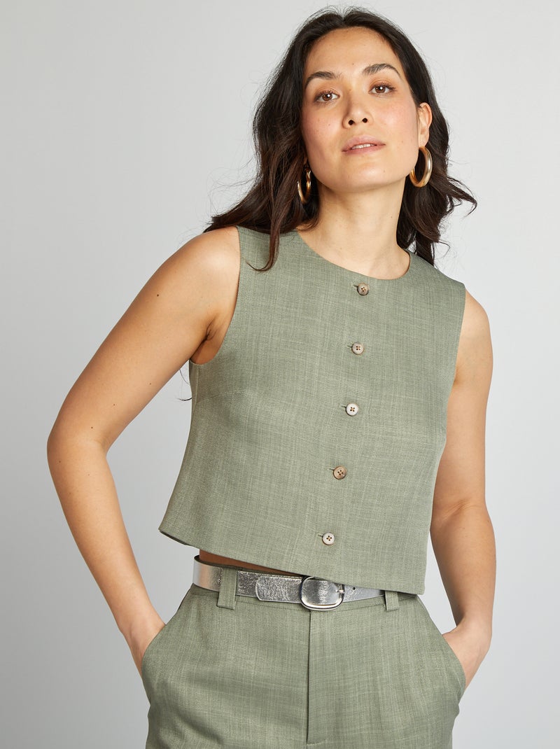 Blusa sin mangas con botones VERDE - Kiabi