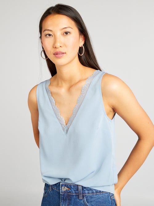Blusa sin mangas con cuello de encaje - Kiabi