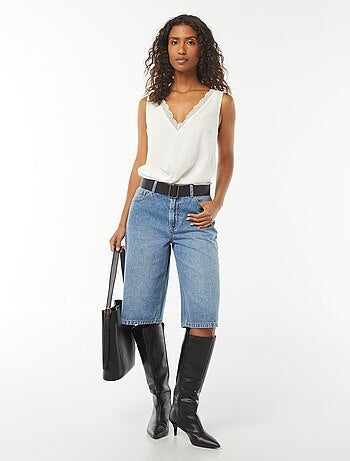 Blusa sin mangas con cuello de encaje