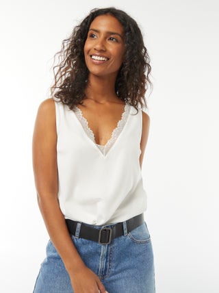 Blusa sin mangas con cuello de encaje