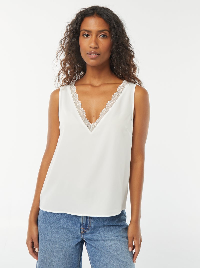 Blusa sin mangas con cuello de encaje Blanco - Kiabi