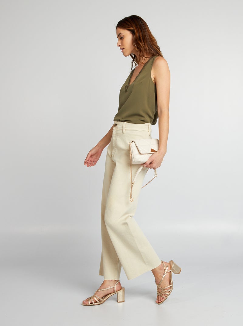 Blusa sin mangas con cuello de encaje KAKI - Kiabi