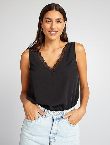 Blusa sin mangas con cuello de encaje