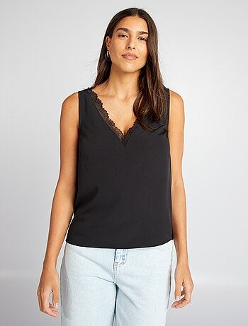 Blusa sin mangas con cuello de encaje
