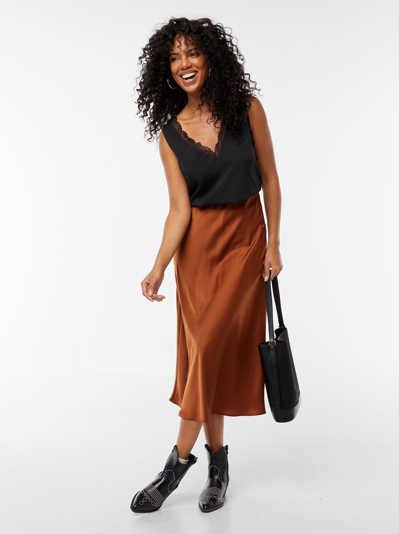 Blusa sin mangas con cuello de encaje negro - Kiabi