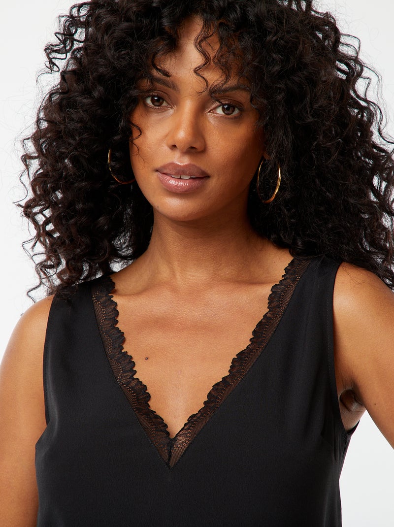 Blusa sin mangas con cuello de encaje negro - Kiabi