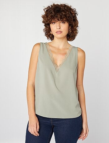 Blusa sin mangas con cuello de encaje