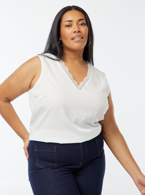 Blusa sin mangas con cuello de pico con bordes de encaje - Kiabi