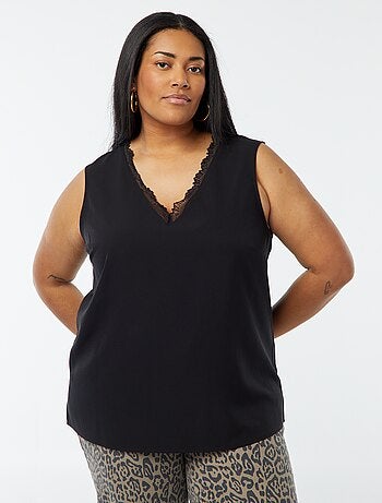 Blusa sin mangas con cuello de pico con bordes de encaje