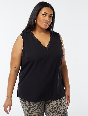 Blusa sin mangas con cuello de pico con bordes de encaje