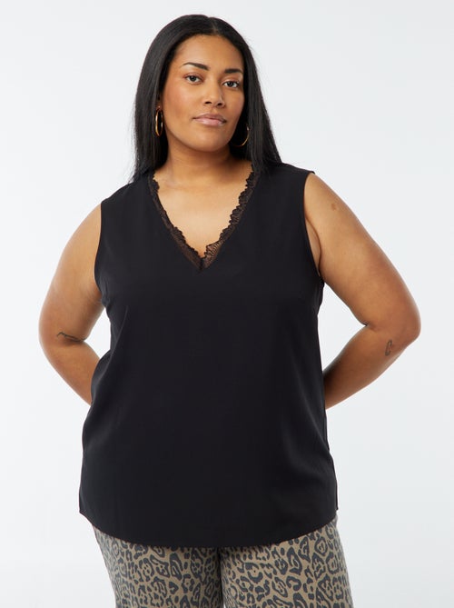 Blusa sin mangas con cuello de pico con bordes de encaje - Kiabi