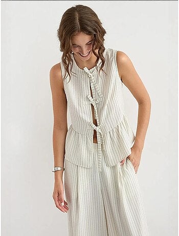 Blusa sin mangas con cuello redondo a rayas