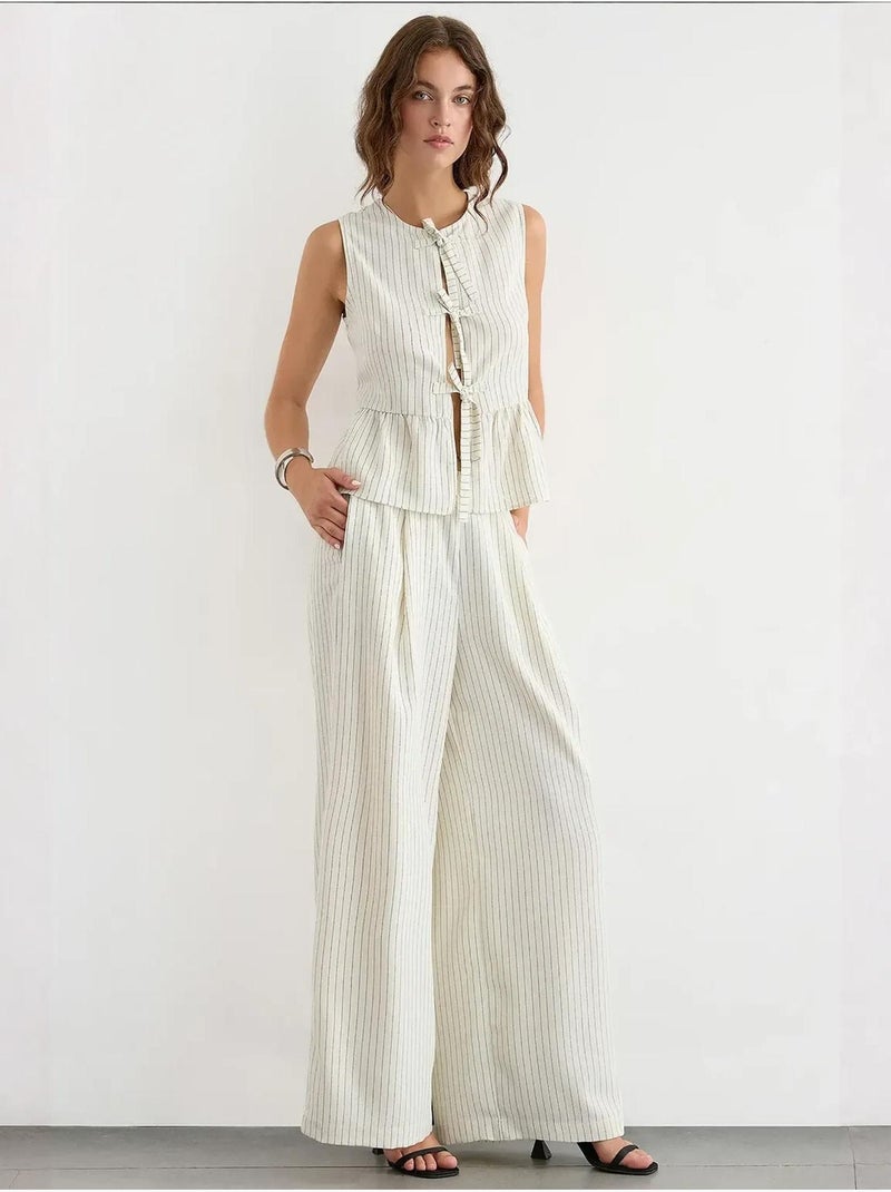 Blusa sin mangas con cuello redondo a rayas Blanco - Kiabi