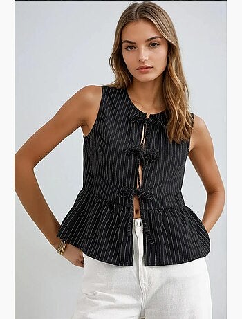 Blusa sin mangas con cuello redondo a rayas hiccup
