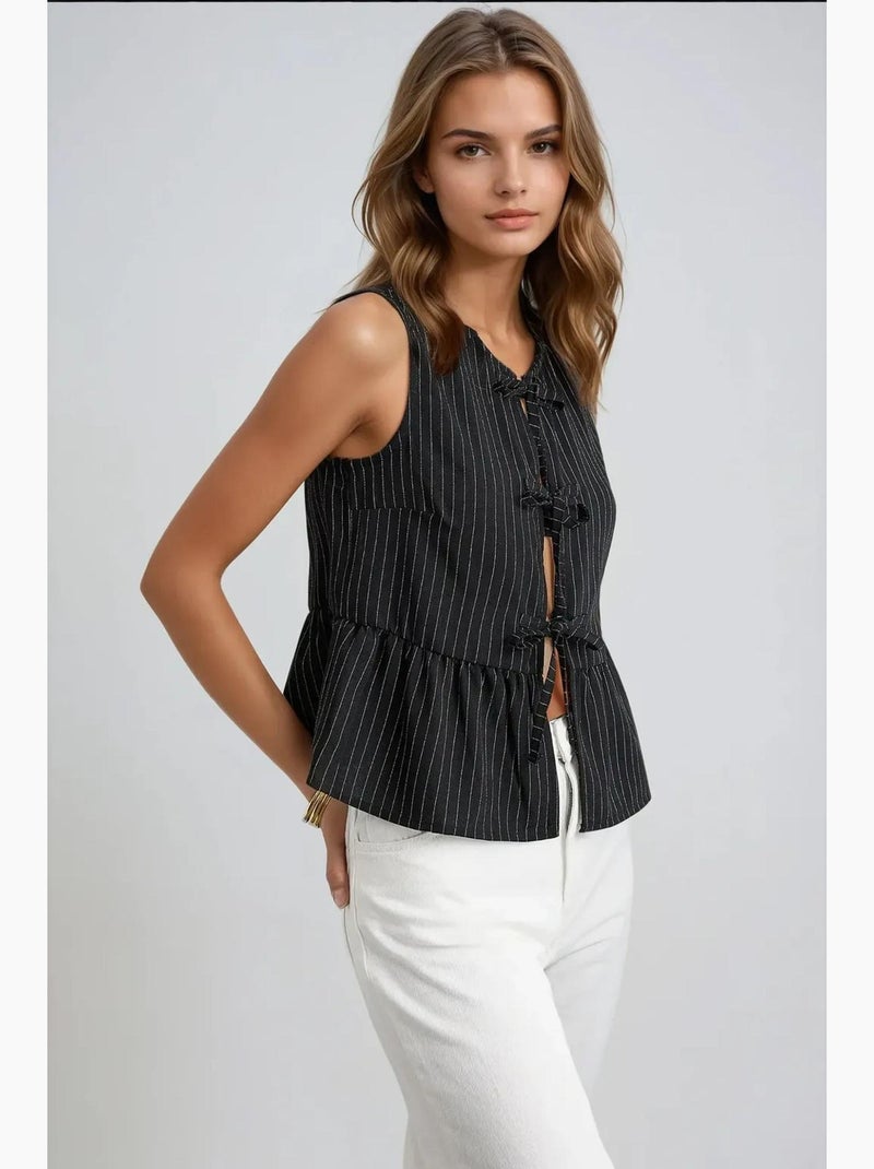 Blusa sin mangas con cuello redondo a rayas hiccup Negro - Kiabi