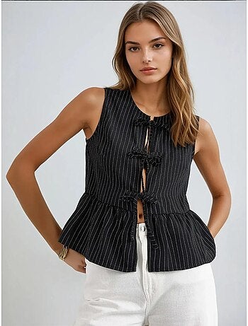 Blusa sin mangas con cuello redondo a rayas