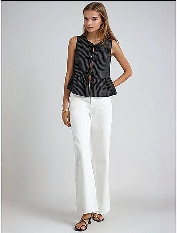 Blusa sin mangas con cuello redondo a rayas