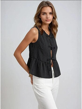 Blusa sin mangas con cuello redondo a rayas