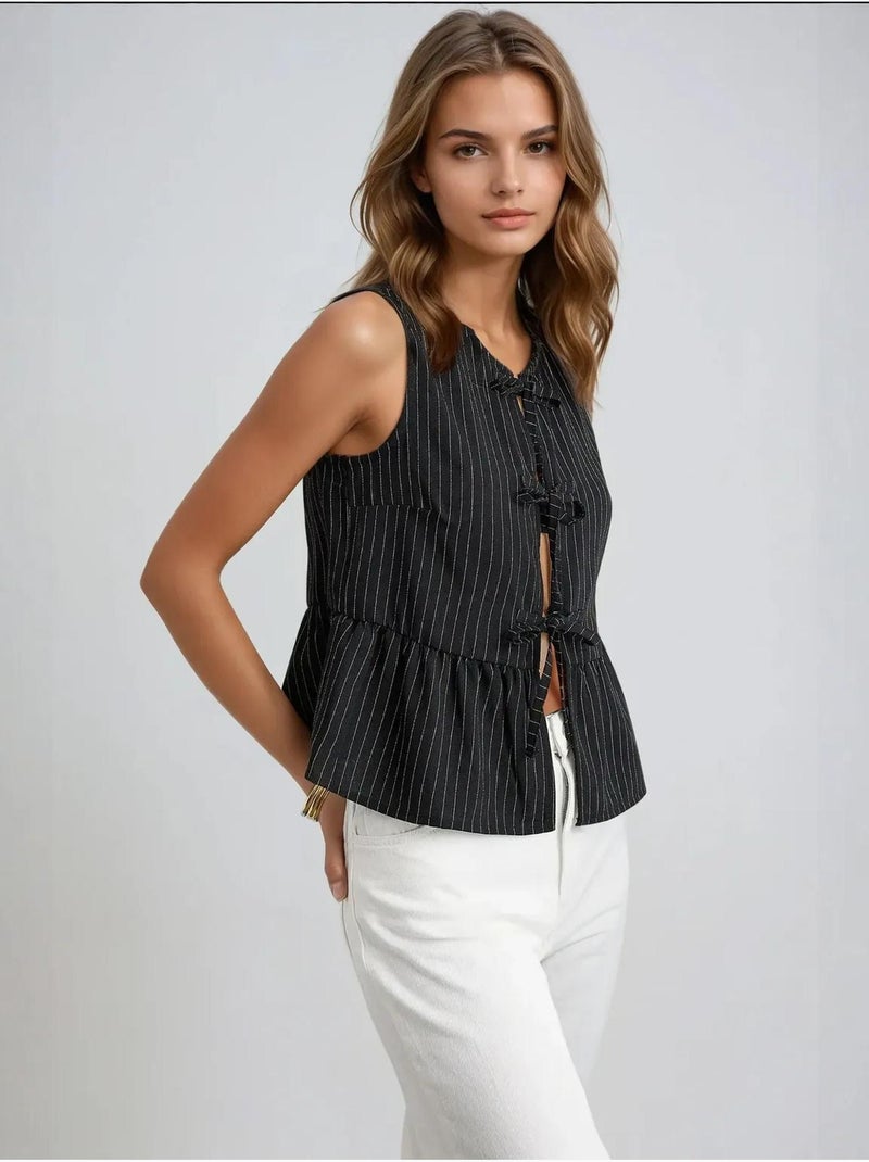 Blusa sin mangas con cuello redondo a rayas Negro - Kiabi