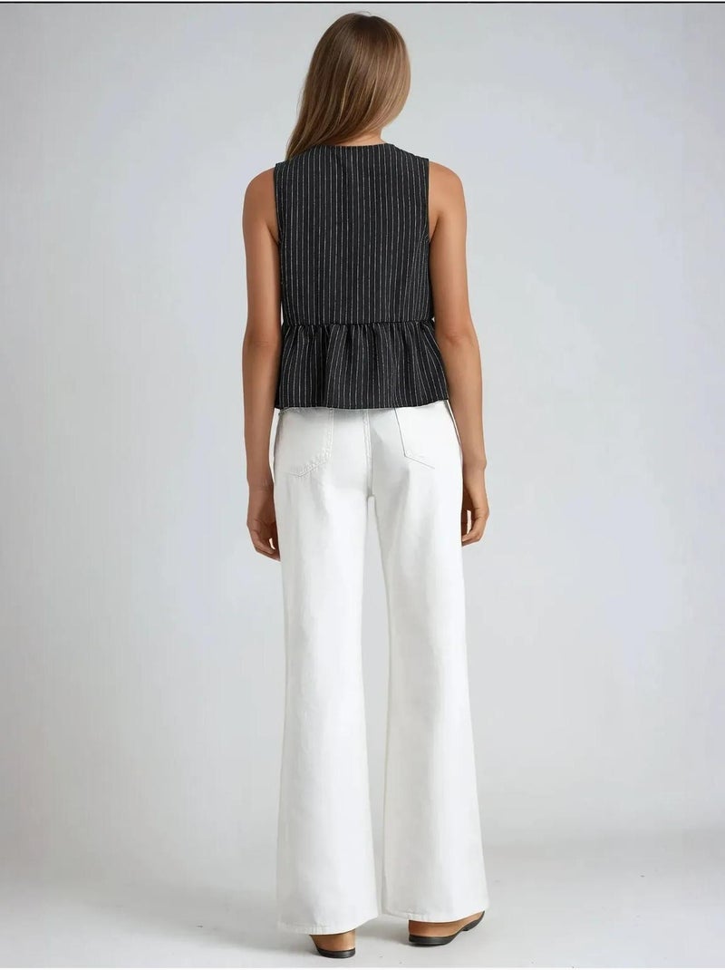 Blusa sin mangas con cuello redondo a rayas Negro - Kiabi