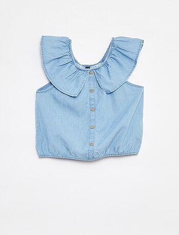 Blusa sin mangas con volante en el cuello