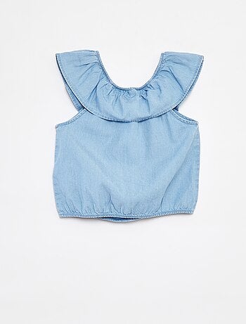 Blusa sin mangas con volante en el cuello