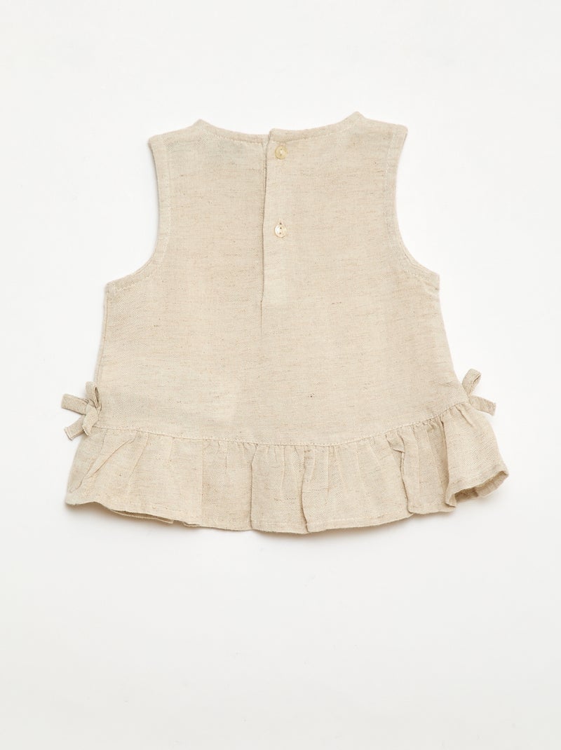 Blusa sin mangas con volantes y lazos Beige - Kiabi