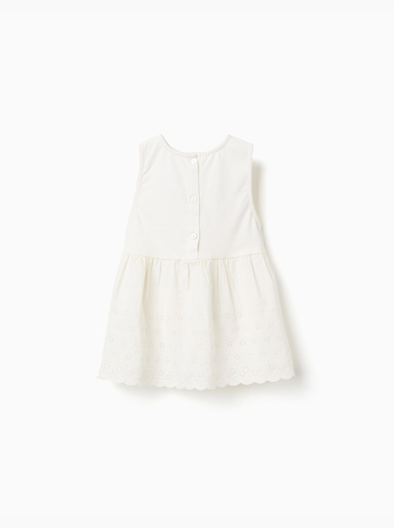 Blusa sin mangas de algodón con bordado inglés Beige claro - Kiabi