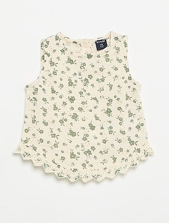 Blusa sin mangas de gasa de algodón con bordados ingleses
