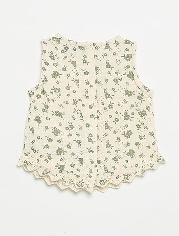 Blusa sin mangas de gasa de algodón con bordados ingleses