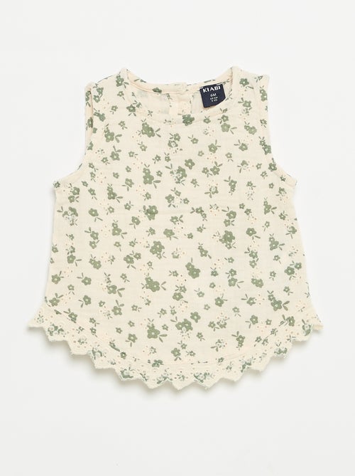 Blusa sin mangas de gasa de algodón con bordados ingleses - Kiabi