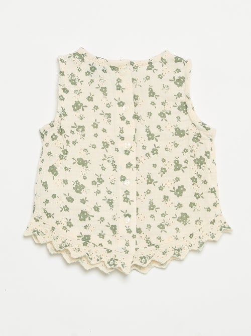 Blusa sin mangas de gasa de algodón con bordados ingleses - Kiabi