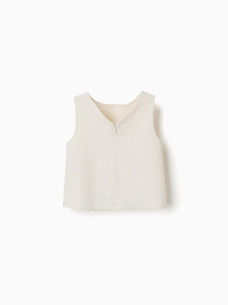 Blusa sin mangas de línea A con base festoneada Blanco - Kiabi