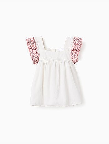 Blusa sin mangas de lino y algodón con volantes