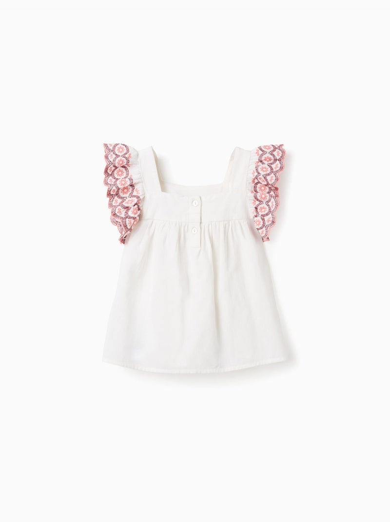 Blusa sin mangas de lino y algodón con volantes Beige claro - Kiabi