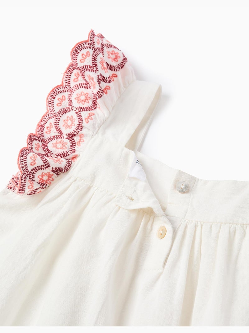 Blusa sin mangas de lino y algodón con volantes Beige claro - Kiabi