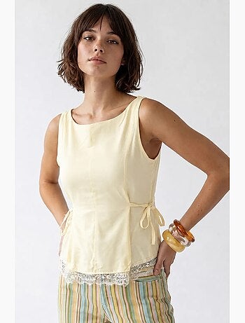 Blusa sin mangas de popelina con lazo mixray