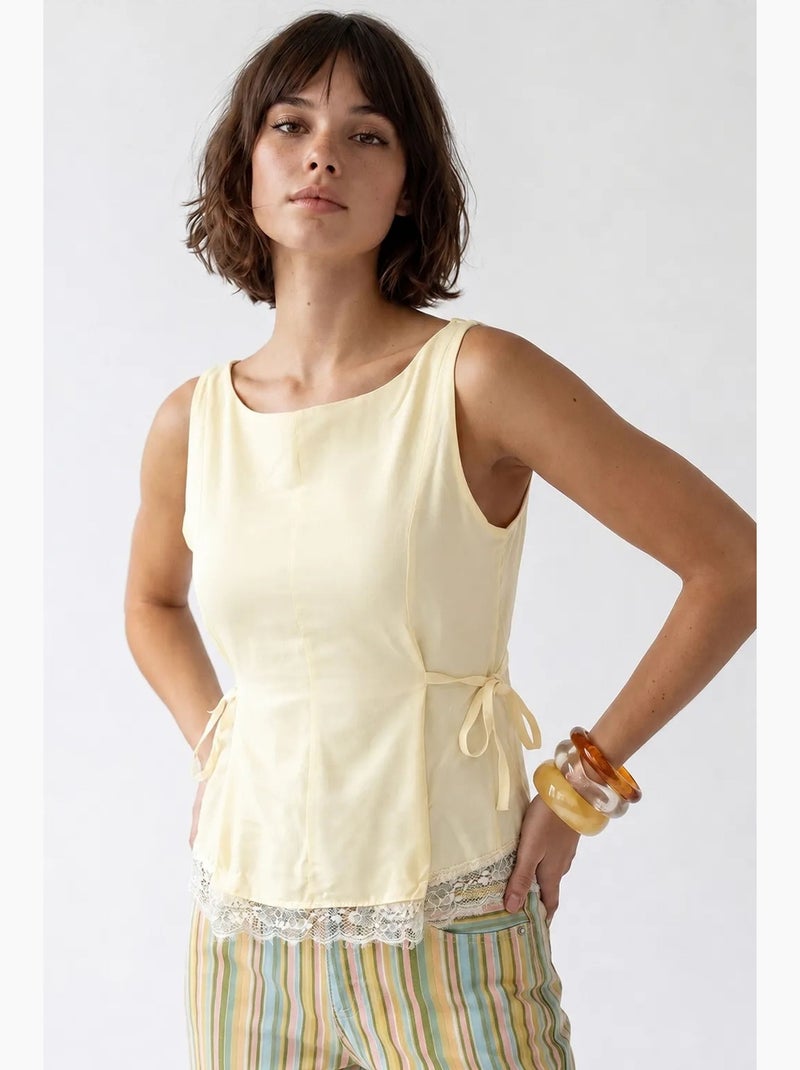 Blusa sin mangas de popelina con lazo mixray Amarillo limón - Kiabi