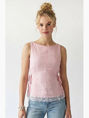 Blusa sin mangas de popelina con lazo mixray