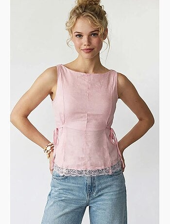 Blusa sin mangas de popelina con lazo mixray