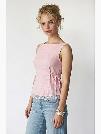 Blusa sin mangas de popelina con lazo mixray