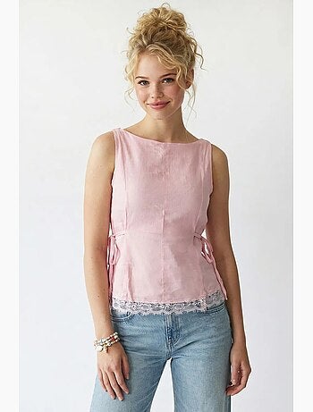 Blusa sin mangas de popelina con lazo mixray