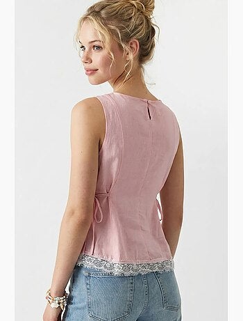 Blusa sin mangas de popelina con lazo mixray