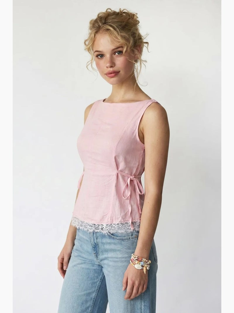 Blusa sin mangas de popelina con lazo mixray Rosa claro - Kiabi