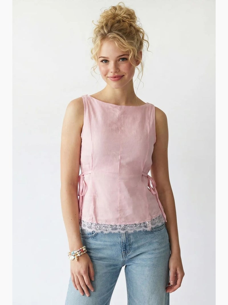 Blusa sin mangas de popelina con lazo mixray Rosa claro - Kiabi
