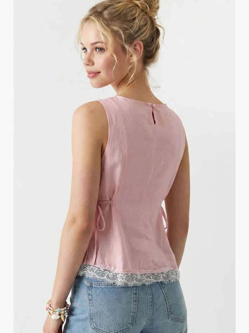 Blusa sin mangas de popelina con lazo mixray Rosa claro - Kiabi