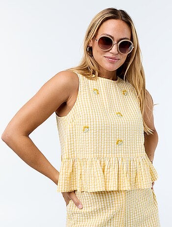 Blusa sin mangas de punto gofrado
