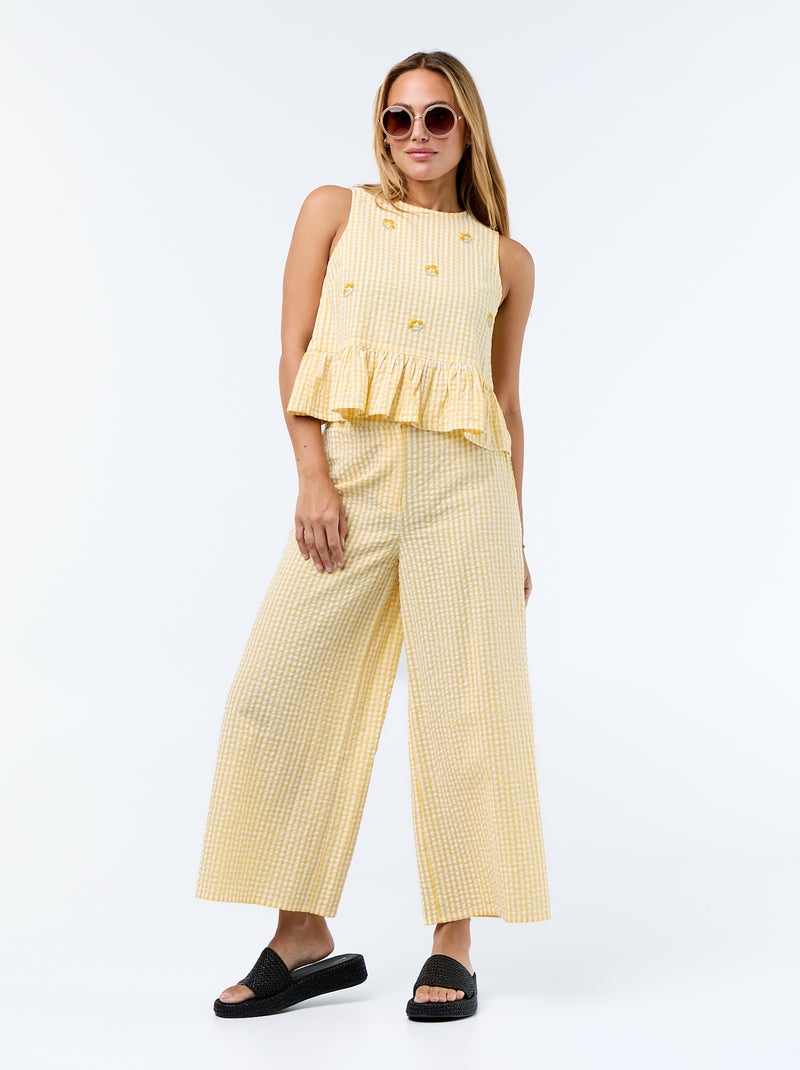 Blusa sin mangas de punto gofrado Amarillo - Kiabi