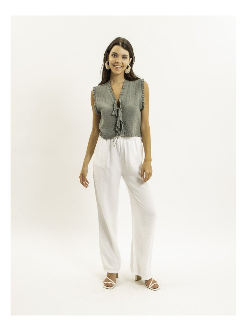 Blusa sin mangas fruncida OZAKIA Caqui - Kiabi